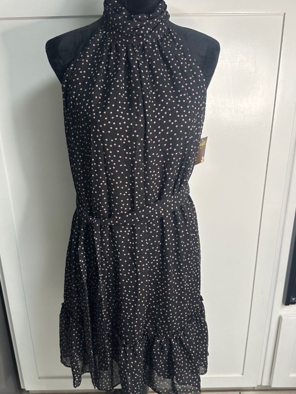 Taylor Sleeveless Halter Neck Polka Dot Dress Size 10 Midi Flowing